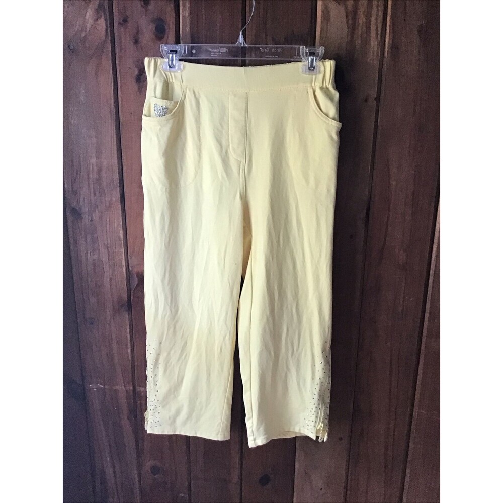 Quacker Factory Dream Jeannes Capris Size XS Yellow Stretch Rhinestones
